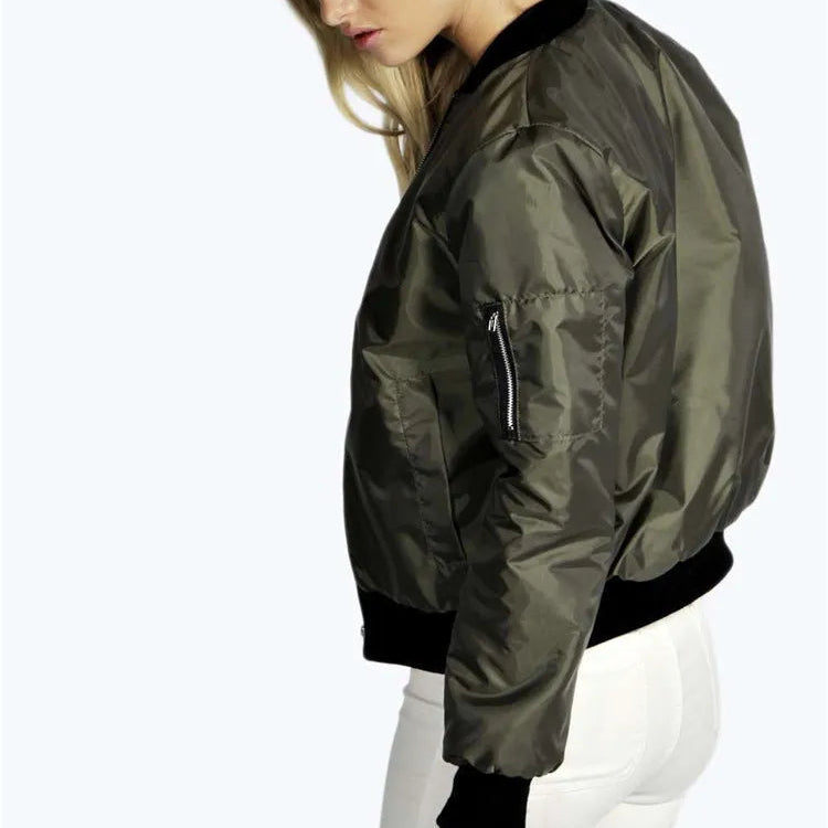 Damen Bomberjacke Kurz Vintage – High Street Jacke mit Reißverschluss | Slim Fit Herbst/Winter