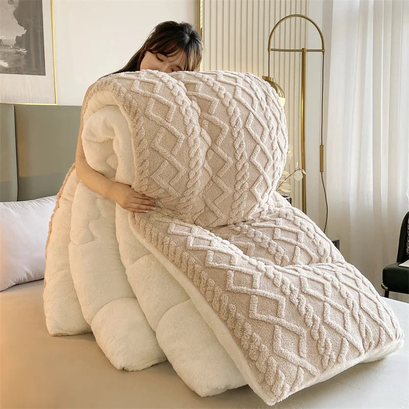Samt Steppdecke Doppelseitig – Warme Fleecedecke Verdickt für Schlafzimmer & Zuhause