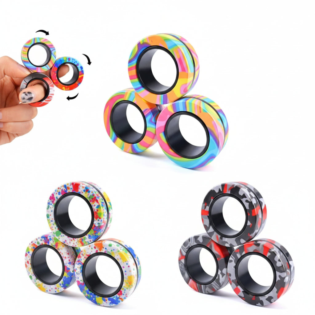 Magnetische Fidget Ringe Set (3er) – Anti Stress Zappelspielzeug Spinner für Erwachsene & Kinder