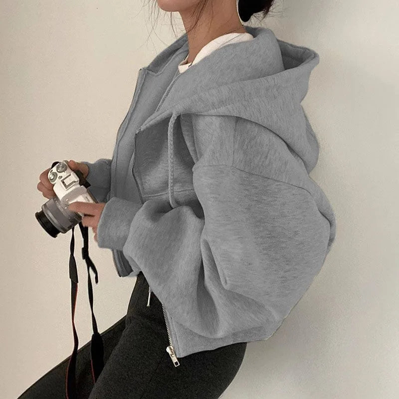 Damen Sweatshirt Jacke mit Fleece – Slim Fit Herbst/Winter Jacke mit Reißverschluss | Minimalistische Sport Oberbekleidung