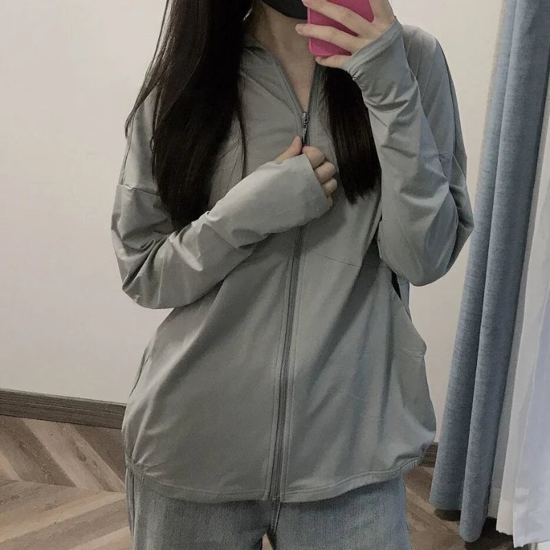 Damen Sommer Jacke Leicht – Sonnenschutz Kapuzenjacke mit Reißverschluss | Atmungsaktive Loose Fit Cardigan