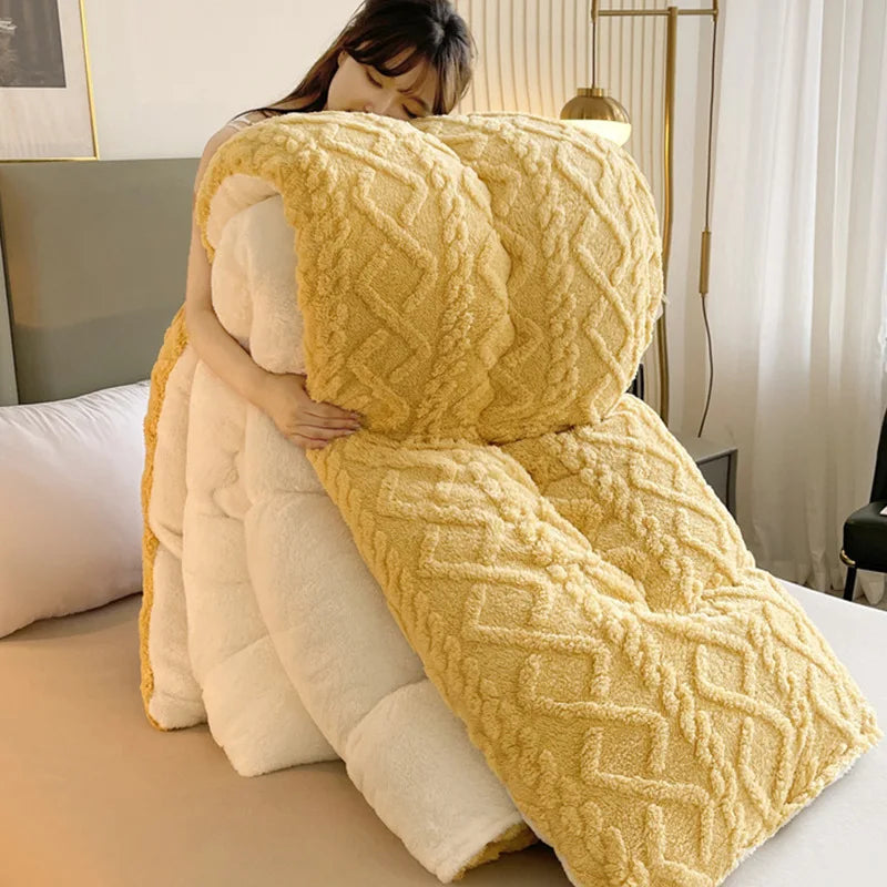 Samt Steppdecke Doppelseitig – Warme Fleecedecke Verdickt für Schlafzimmer & Zuhause