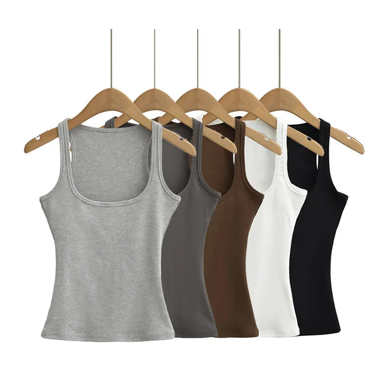 Damen Slim Fit Tank Top mit Square Neck – Figurbetontes Sommer Shirt, Dehnbar & Casual (S–L)