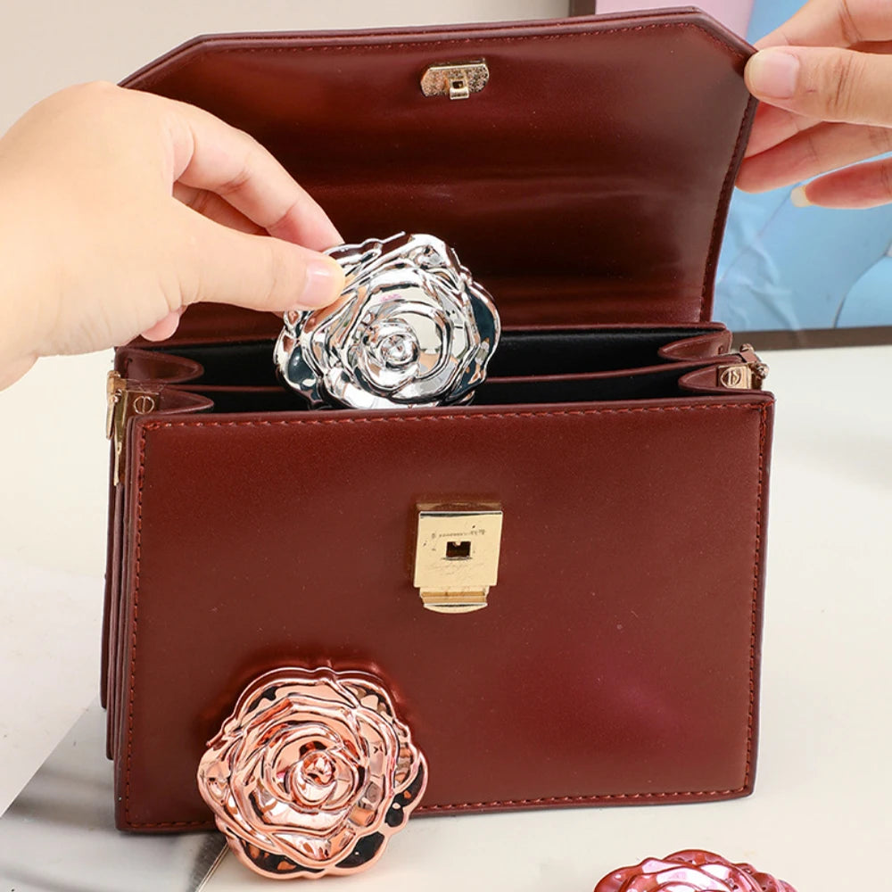 Klappbarer Schminkspiegel Rose – Doppelseitig, Tragbar & Kompakt für Handtasche