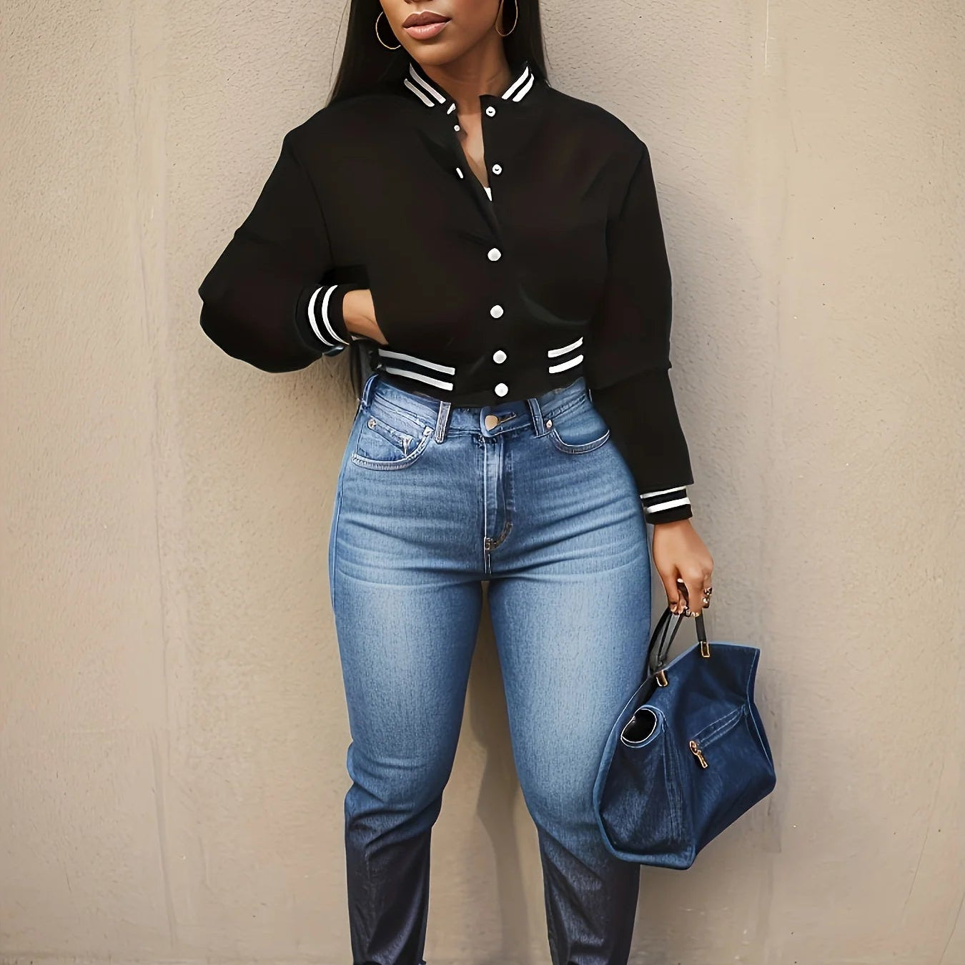 Damen Baseballjacke Einfarbig – Elegante Frühling Herbst Jacke mit Knopfleiste | Casual & Büro Style