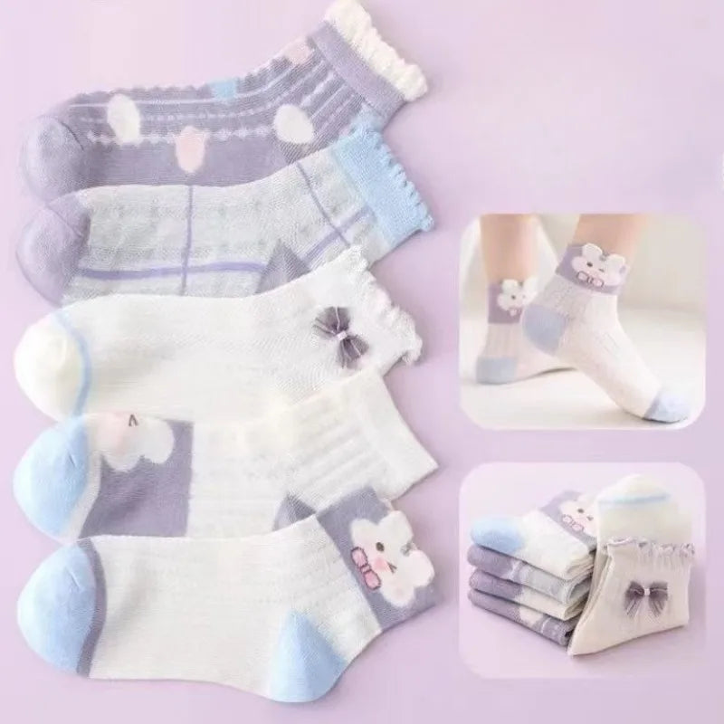 Mädchen Socken Sommer 5 Paar – Dünne Mesh Socken Atmungsaktiv & Weich
