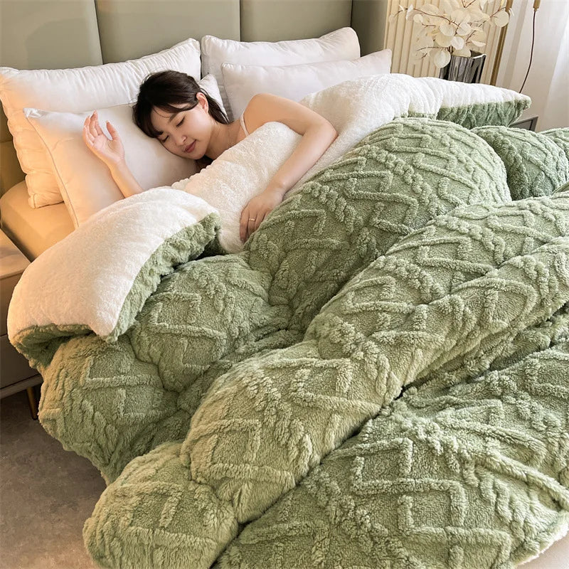 Samt Steppdecke Doppelseitig – Warme Fleecedecke Verdickt für Schlafzimmer & Zuhause