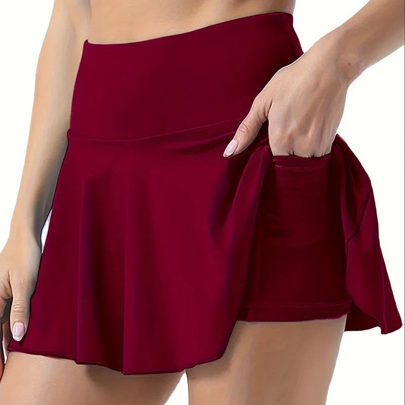 Damen Tennisrock Falten – High Waist Sportrock mit Innentasche | Schnelltrocknender Fitness & Laufrock