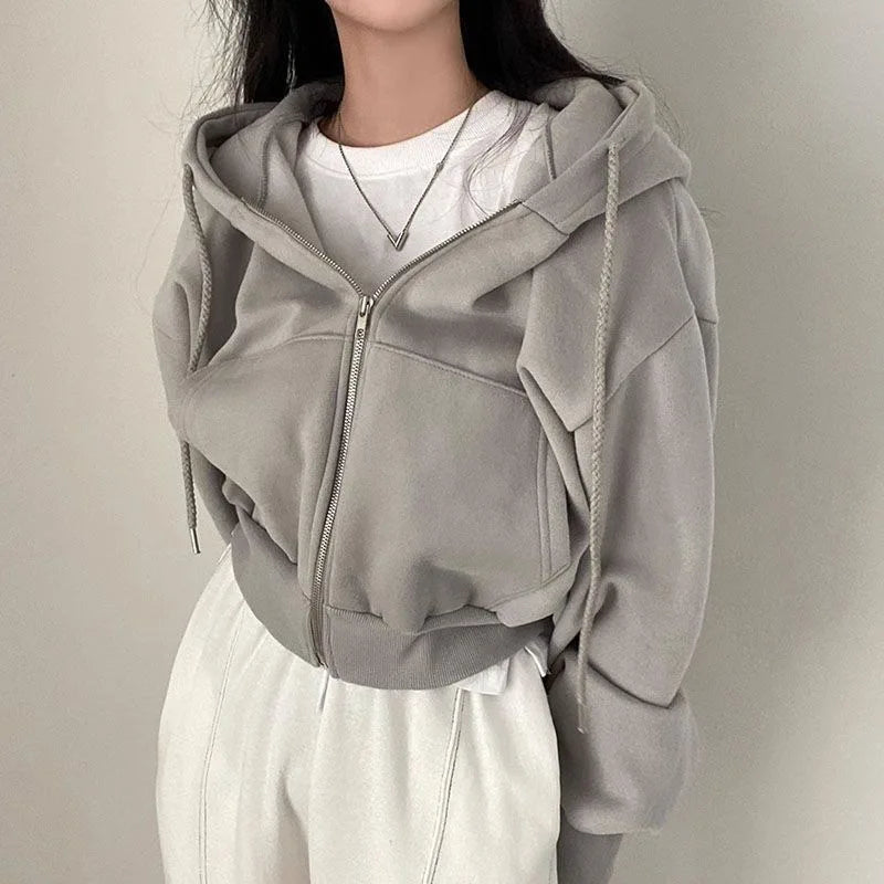 Damen Sweatshirt Jacke mit Fleece – Slim Fit Herbst/Winter Jacke mit Reißverschluss | Minimalistische Sport Oberbekleidung
