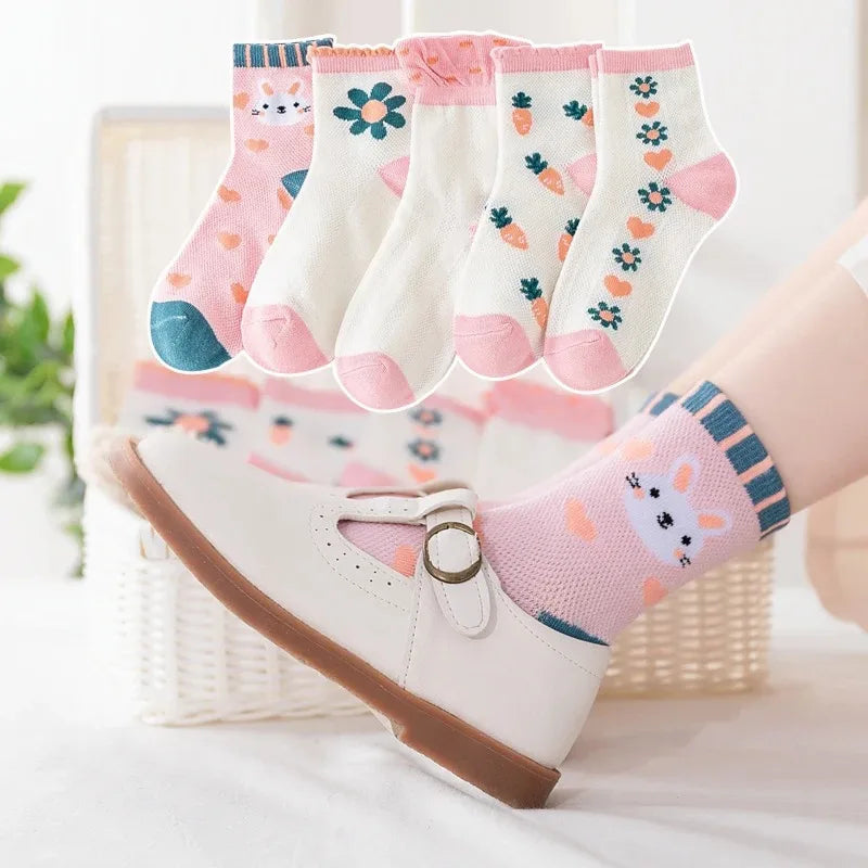 Mädchen Socken Sommer 5 Paar – Dünne Mesh Socken Atmungsaktiv & Weich