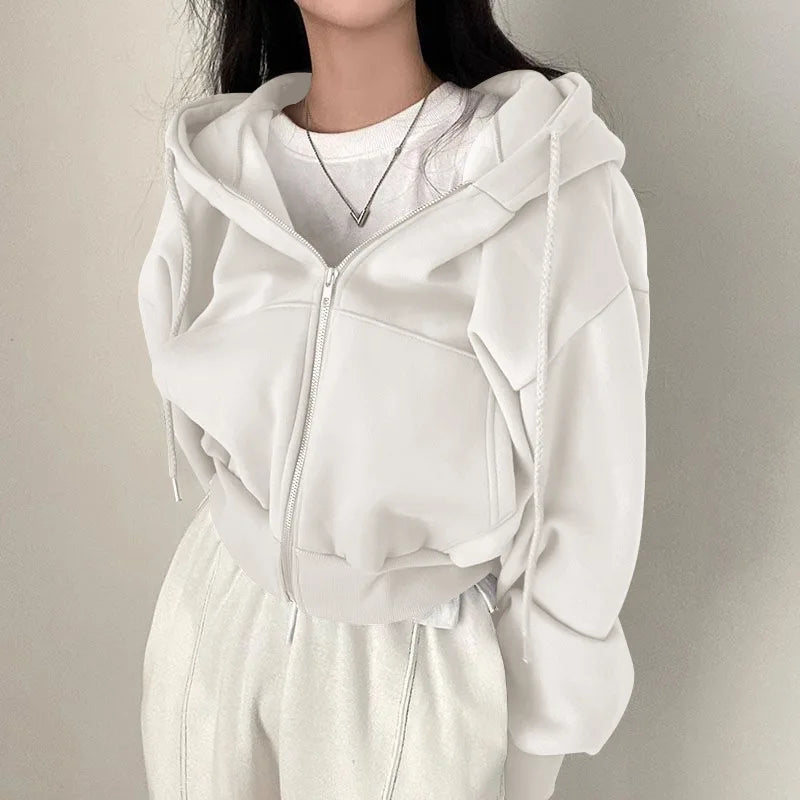 Damen Sweatshirt Jacke mit Fleece – Slim Fit Herbst/Winter Jacke mit Reißverschluss | Minimalistische Sport Oberbekleidung