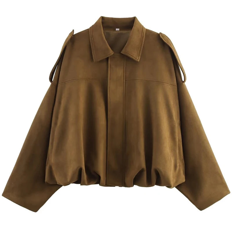 Damen Wildleder Bomberjacke – Cropped Jacke Frühling 2025 | Oversize High Street Style mit Reißverschluss
