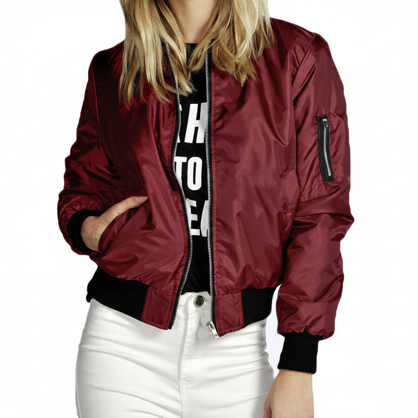 Damen Bomberjacke Kurz Vintage – High Street Jacke mit Reißverschluss | Slim Fit Herbst/Winter