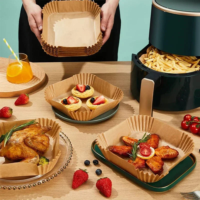 Air Fryer Backpapier 30/50 Stück – Antihaft Einweg Liners Rund & Eckig